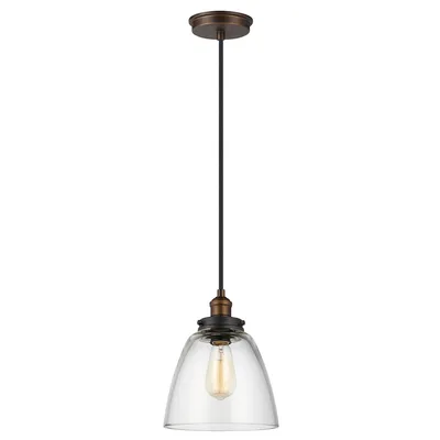 Image de Suspension Baskin, laiton vieilli, 1xE27x60W, verre, dimensions : 210,2 x 22,8 x 22,8 cm, IP20, Feiss
