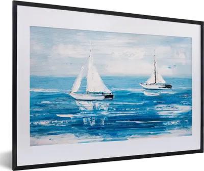 Produktbild von MuchoWow® Gerahmtes Poster Malerei - Ölfarbe - Boot - Wasser 60x40 cm - Poster mit Schwarzem Bilderrahmen Wandposter Rahmen Foto Bilder - Schlafzimmer - Plakat in Rahmen - Drucken