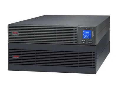Produktbild von APC Easy UPS On-Line, 10kVA/10kW, Rackmontage 5HE, 230V, Festverdrahteter 3-adriger (1P+N+E) Ausgang, Kartensteckplatz, LCD, verlän. Laufzeit, mit Kit, Doppelwandler (Online), 10 kVA, 10000 W, Reiner Sinus, 110 V, 300 V