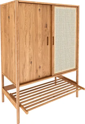 Produktbild von Garderobenschrank 108 cm breit, Eiche massiv geölt mit Rattangeflecht, PORI-165