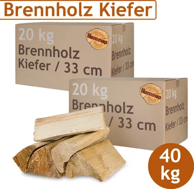 Obrázek produktu pro Borovicové palivové dřevo Palivové dřevo 40 kg Pro kamna a krb Ohnivá mísa Grilovací polena Dřevo 33 cm sušené v peci Flameup