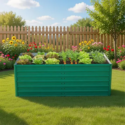 Produktbild von Hochbeet mit offenem Boden Gartenbeet Pflanzbeet für Gemüse, Blumen, Terrasse und Garten 190 x 90 x 64 cm Grün