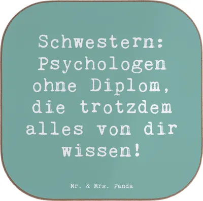 Produktbild von Mr. & Mrs. Panda Holzuntersetzer Spruch Schwestern Psychologen - Meeresbrise - Geschenk, Geschwisterliebe, Familie, Untersetzer Tasse, gläseruntersetzer, für Gläser
