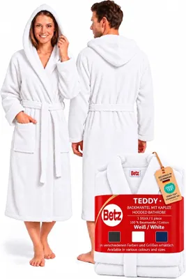 Produktbild von Betz Bademantel Frottee mit Kapuze TEDDY Größe L/XL Farbe - weiß 100%Baumwolle Saunabademantel - langer Bademantel - Saunamantel -685349000