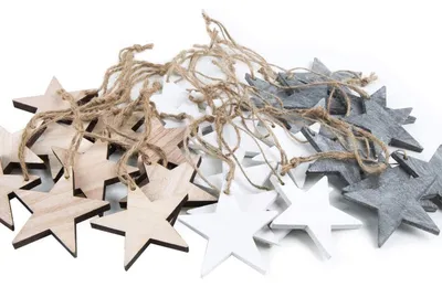 Produktbild von Weihnachtsanhänger Set: 90 Holzsterne 7 cm grau + weiß + braun