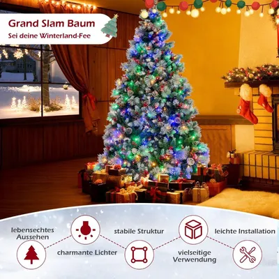 Produktbild von Ø125 x 215 cm Christbaum mit LED-Lichtern Weihnachtsbaum mit Beeren Grün + Weiß
