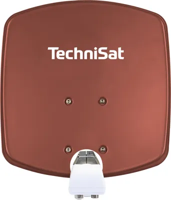A satellite dish with a brand logo and mounting hardware.