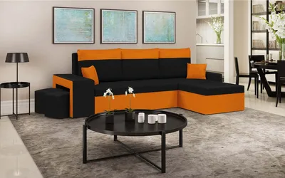 Produktbild von Ecksofa DAKOTA2 mit Schlaffunktion - Schwarz/orange