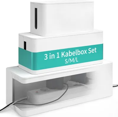 Obrázok produktu pre Sada káblových boxov ACROPAQ 3 v 1 – veľký, stredný a malý káblový box, jednoduché skrytie káblov a zásuviek, vodotesné, protišmykové, organizácia káblov bez zamotania – biela