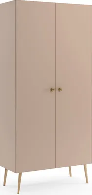 Produktbild von BETTSO Kleiderschrank IKON 2-türiger, Beige, 87 cm – Skandinavischer Stil, Jutegriffe, 5 Regale für Wohnzimmer und Schlafzimmer