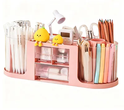 Produktbild von Drehbarer Stiftehalter, um 360° drehbarer Schreibtisch-Organizer mit 14 Fächern für Büro und Schule (rosa)