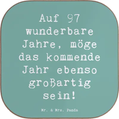 Produktbild von Mr. & Mrs. Panda Untersetzer für Gläser Spruch 97. Geburtstag - Meeresbrise - Geschenk, Coaster, glückliche Momente, Geburtstagsgeschenk, gläseruntersetzer, Glas, Liebe