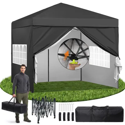 Produktbild von Pavillon 3x3m Faltpavillon Wasserdicht Stabil Winterfest, Pop Up pavillon mit seitenwänden, Verstellbare Höhe, Metallrahmen, Partyzelt Pavillion Klappbar für Camping Garten Festival Party