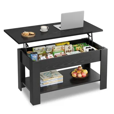 Produktbild von Couchtisch Höhenverstellbar und Ausziehbar, Couchtisch Holz mit Stauraum, Wohnzimmertisch für Wohnzimmer, Büro, 1 Tisch, 98 x 48 x 46 cm, Schwarz