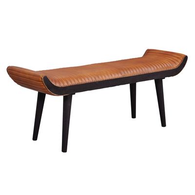 WOHNLING Sitzbank Echtleder / Massivholz Bank Braun 125x51x38 cm Modern | Design Polsterbank Flur | Lederbank Bettbank 2 Personen | Flurbank Modern