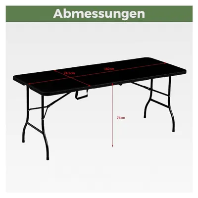 Produktbild von Klapptisch in Weiß – 182x75cm, robuste Konstruktion, klappbar und hohe Tragkraft – für bis zu 10 Personen – Tisch für Bierzelt mit Tragegriff