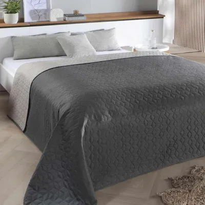 Produktbild von Steppdecke Tagesdecke Doppelbett - 220 x 240 cm - Anthrazit - Gesteppt und gefüttert - Für alle Jahreszeiten