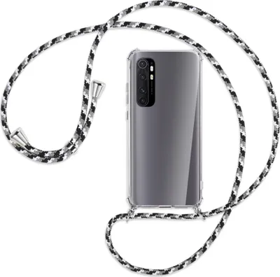 Produktbild von Handykette Backcover-Schutzhülle mit Band (Metall silberfarben) für Xiaomi Mi Note 10 Lite - schwarz/grau/weiß