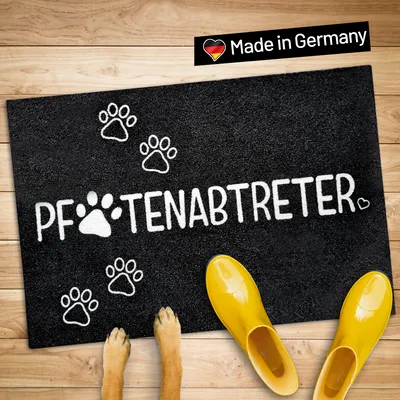 Produktbild von WELLMODA® Premium Fussmatte I „Pfotenabtreter“ I Rutschfest & Waschbar I Geschenkidee für Tierliebhaber I Lustige Pfoten Fußmatte für außen & Innen I Germany I 40x60 cm (Schwarz/6mm)