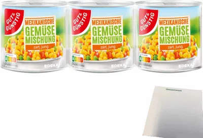Produktbild von Gut & Günstig Mexikanische Gemüsemischung 1er Pack (3x150g Dose) + usy Block