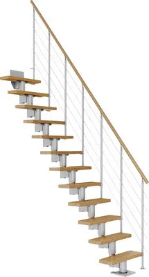 Produktbild von Pertura Mittelholmtreppe Spiros Eiche Leimholz Perlgrau Gerade 75 cm 14 Stufen / 15 Steigungen Relinggeländer Grau (RAL