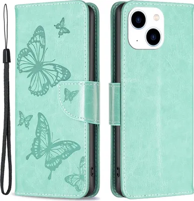 Produktbild von iPhone 14 Hülle - Coverup Schmetterlinge Klapphülle - Mintgrün