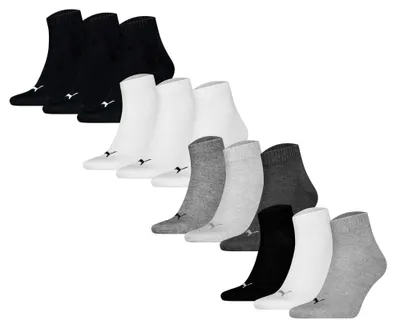 Produktbild von PUMA Uni Quartersocken, 12er Pack - Quarter Plain 12P, Logo, einfarbig Schwarz/Weiß/Grau/Grau/Schwarz/Weiß 39-42