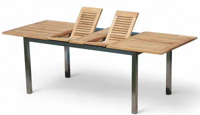 Produktbild von ALEOS. A-Grade Teak - Edelstahl Ausziehtisch 160-220x90cm ausziehbar Gartentisch Holztisch Esstisch Tisch massive Ausführung Teakholz Serie KUBA