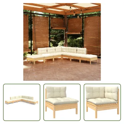 Produktbild von The Living Store 7-tlg. Garten-Lounge-Set mit Creme Kissen Kiefernholz