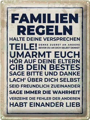 Produktbild von Blechschild Wandbild in : Brillante Farben, Größe 30 x 40 cm Motiv Blechschild Spruch 30x40 cm Familien Regeln Deko Schild