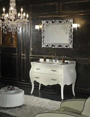 Immagine prodotto di Mobile bagno shabby barocco in bianco con cassetti e gambe