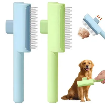 Produktbild von Bürste zur Fellpflege für Katzen und Hunde, 2-teilig, mit Selbstreinigungsfunktion
