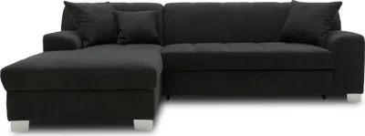 Produktbild von DOMO Collection Ecksofa Capri, Sofa in L-Form mit Schlaffunktion und Füßen aus Chrom, Schlafsofa, Polsterecke, 239 x 152 x 75 cm (BxTxH), schwarz