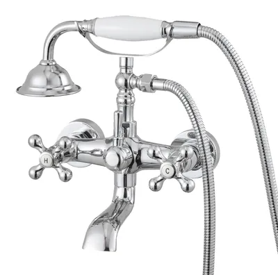 Zdjęcie produktu dla VEVOR Bateria wannowa stojąca na łapach, montowana do ściany, z prysznicem ręcznym, bateria wannowa w stylu vintage z regulowanymi ramionami i obrotową wylewką o zakresie 360°, kran do napełniania wanny, polerowana stal nierdzewna