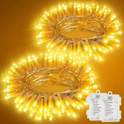LED-Lichterkette 10 m, 100 LEDs, warmweiß, batteriebetrieben, Timer