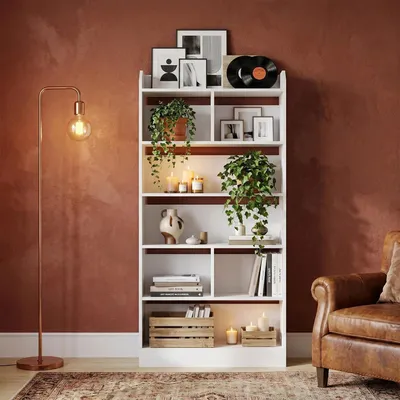 Produktbild von Bücherregal mit 6 Fächern, 24 x 80 x 170 cm, Weiß | Bücherschrank, Standregal, Aufbewahrungsregal, für Wohnzimmer Büro Schlafzimmer