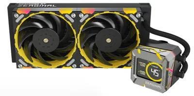 Obrázok produktu pre Chladič procesora Yeston Zeus Liquid Freezer pre stolné počítače s LCD displejom, ventilátor s PWM 900–2200 ot./min., inteligentná regulácia teploty, optimalizované vodné čerpadlo, RGB osvetlenie s efektom AURA SYNC, jednoduchá inštalácia, 240 mm, kompatibilný s procesormi Intel a AMD