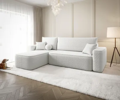 Produktbild von Ecksofa Schlafsofa Sofa AGEPO Stoff Quelle Weiss Ottomane Links