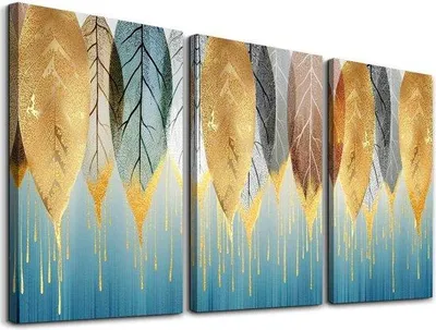Produktbild von Moderne goldene Blätter Bilder für Wohnzimmer und Schlafzimmer