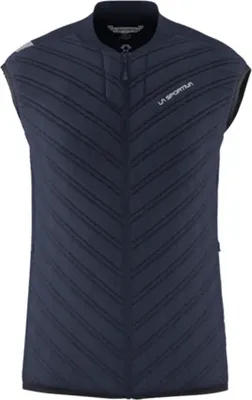 Dunkelblaue Weste "Alya Vest M" von La Sportiva; ohne Ärmel; mit diagonalem Muster.