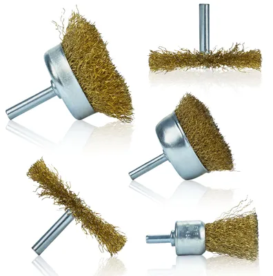 Productafbeelding van Set Draadborstels voor Schroefboormachine – Messinggegolfd Draad | 1/4" Schacht, 50/65/25 mm | Ontroesten en Polijsten