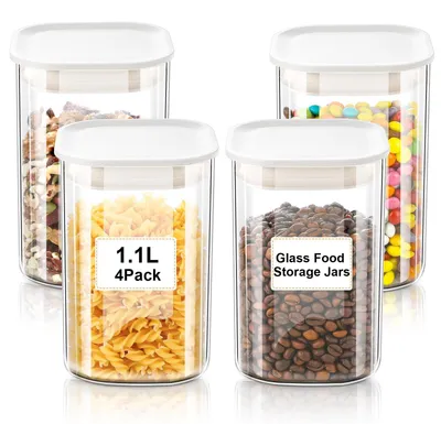 Image de Lot de 4 boîtes de conservation en verre avec couvercle (1,1 litre)