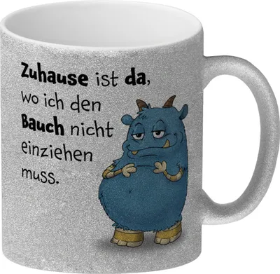 Produktbild von Freches Monster in blau Glitzer-Kaffeebecher mit lustigem Spruch
