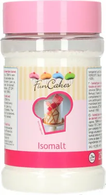 A product container with a label showing the product name and decorative elements.