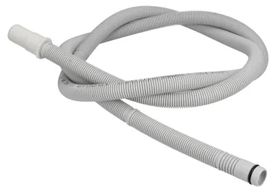 A coiled gray corrugated hose with white connectors on a white background.