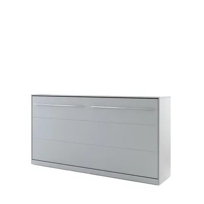 A closed wall bed unit with two horizontal handles.