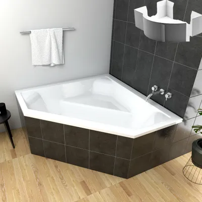 Produktbild von ECOLAM Badewanne Eckbadewanne IRMA 140 x 140 cm + Styropor Wannenträger befliesbar Eckwanne Acrylwanne Füße Ablaufgarnitur Viega GRATIS