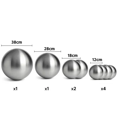 Zdjęcie produktu dla Köhko Zestaw 8 kul ze stali nierdzewnej (1xØ38cm, 1xØ28cm, 2xØ18cm, 4xØ12cm), polerowane, błyszczące, idealne do ogrodu i stawu, łatwe w pielęgnacji.