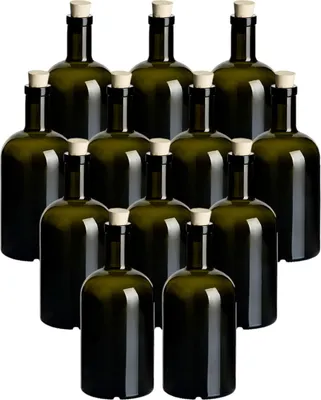 Produktbild von gouveo 12er Set Glasflaschen 500 ml Klassik Antik mit Korken (SK) - Leere Flasche 0,5 l aus Glas zum Befüllen - Glasflasche für Likör, Gin, Öl, Essig
