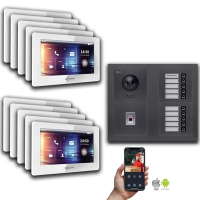 Produktbild von Goliath IP Video Türsprechanlage: 7-Zoll 10 Familienhaus, Fingerprint, Anthrazit  : 7 Zoll Weiß : Unterputzdose Monitor Farbe: 7 Zoll Weiß Montage: Unterputzdose
